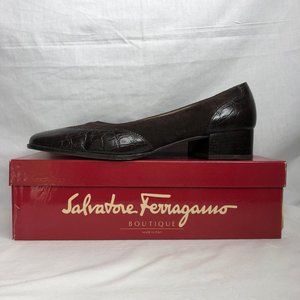 FERRAGAMO Leather & Suede Java Brown Pumps 10.5AA